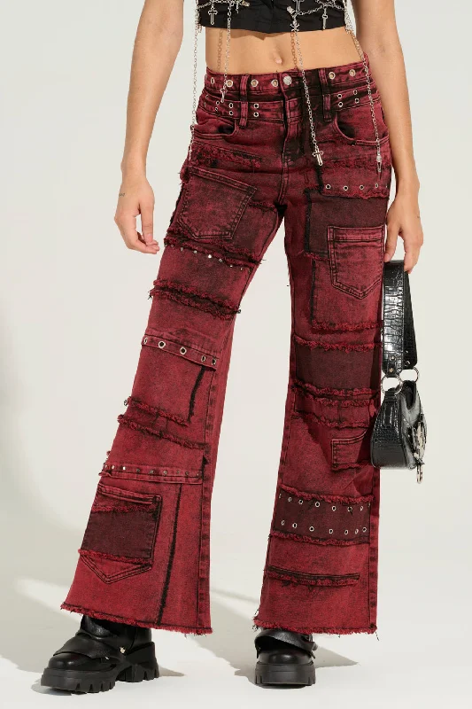 GRUNGY ATTITUDE MINERAL WASH RED WIDE LEG DENIM