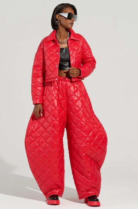 VIVI OVERSIZED PUFFER PANTS IN RED