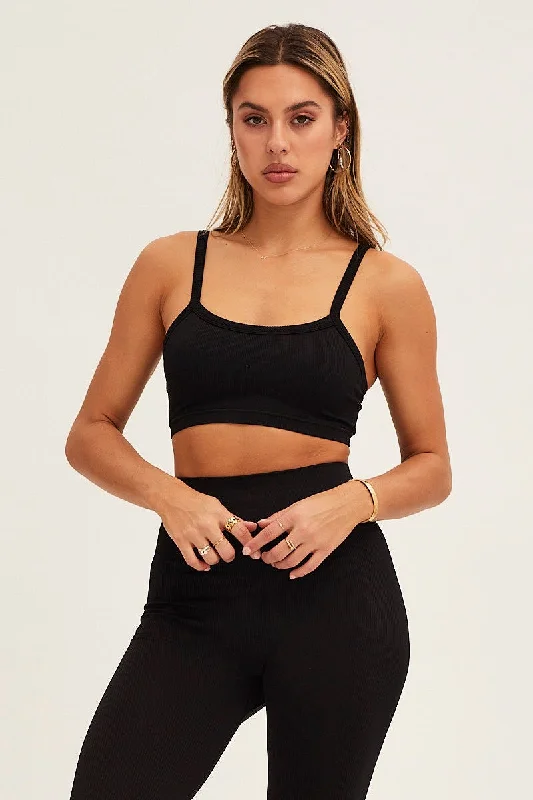 Black Bralette Crop Round Neck Seamless