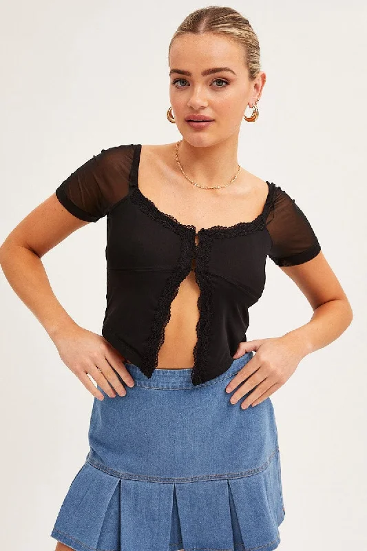 Black Butterfly Top Short Sleeve Crop Mesh Bolero