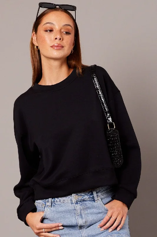 Black Crop Sweater Long Sleeve Oversized