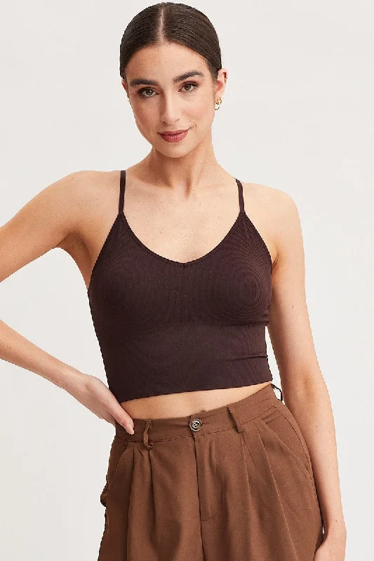 Brown Crop Singlet Top Seamless