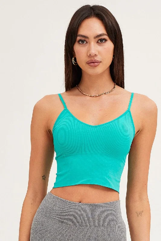 Green Crop Singlet Top Seamless